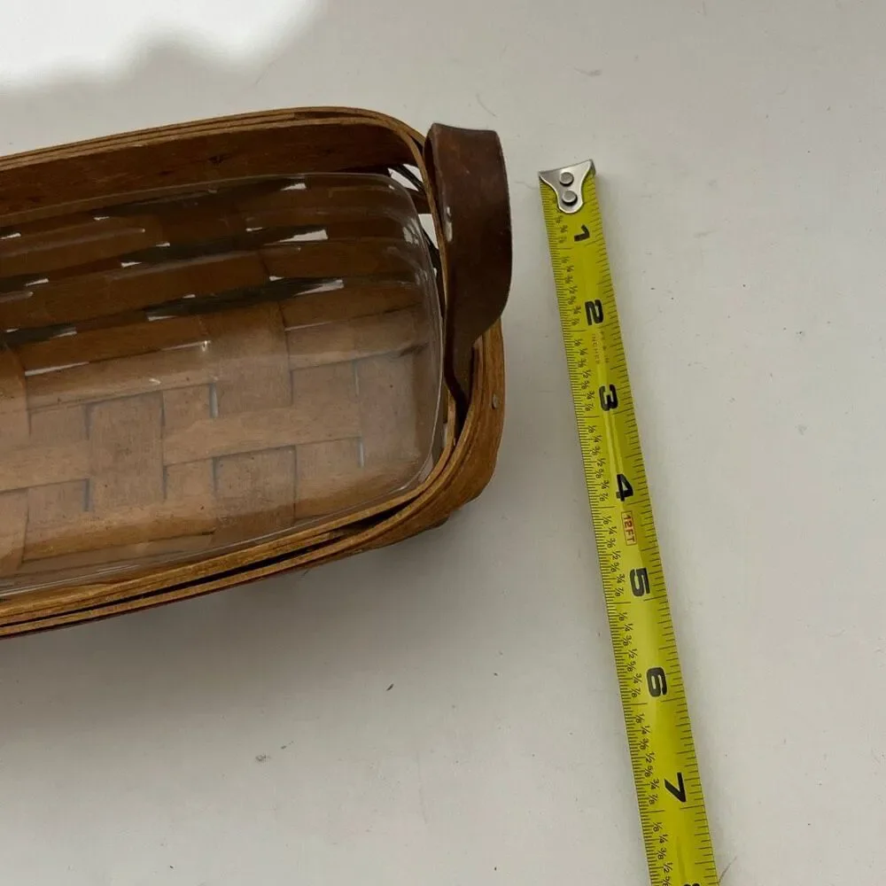 Longaberger Brown 2 Leather Handles Plastic Protector Breadstick Basket‎